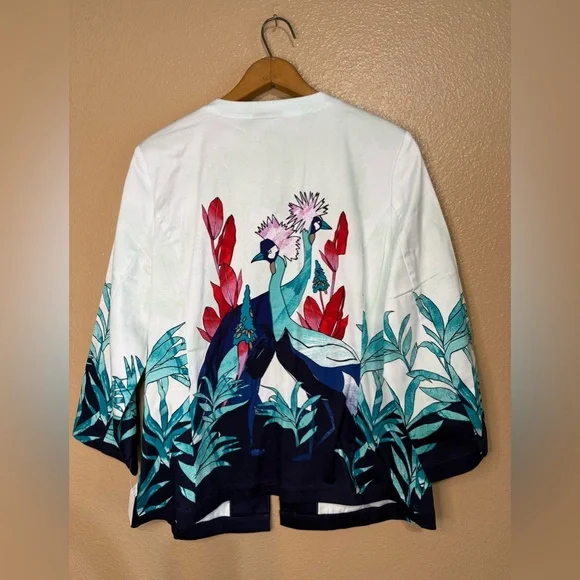 Chicos Floral Asian Watercolor Jacket Lightweight Open Tunic Cotton Travel NWT 1 - Picture 3 of 14